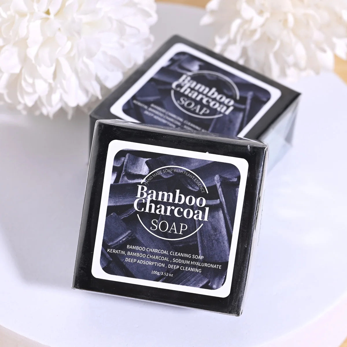 B+100G Bamboo Charcoal Powder Deep Cleaning Soap Plant Oil Soap Keratin Protein Men's Bath and Face Wash Handmade Soap