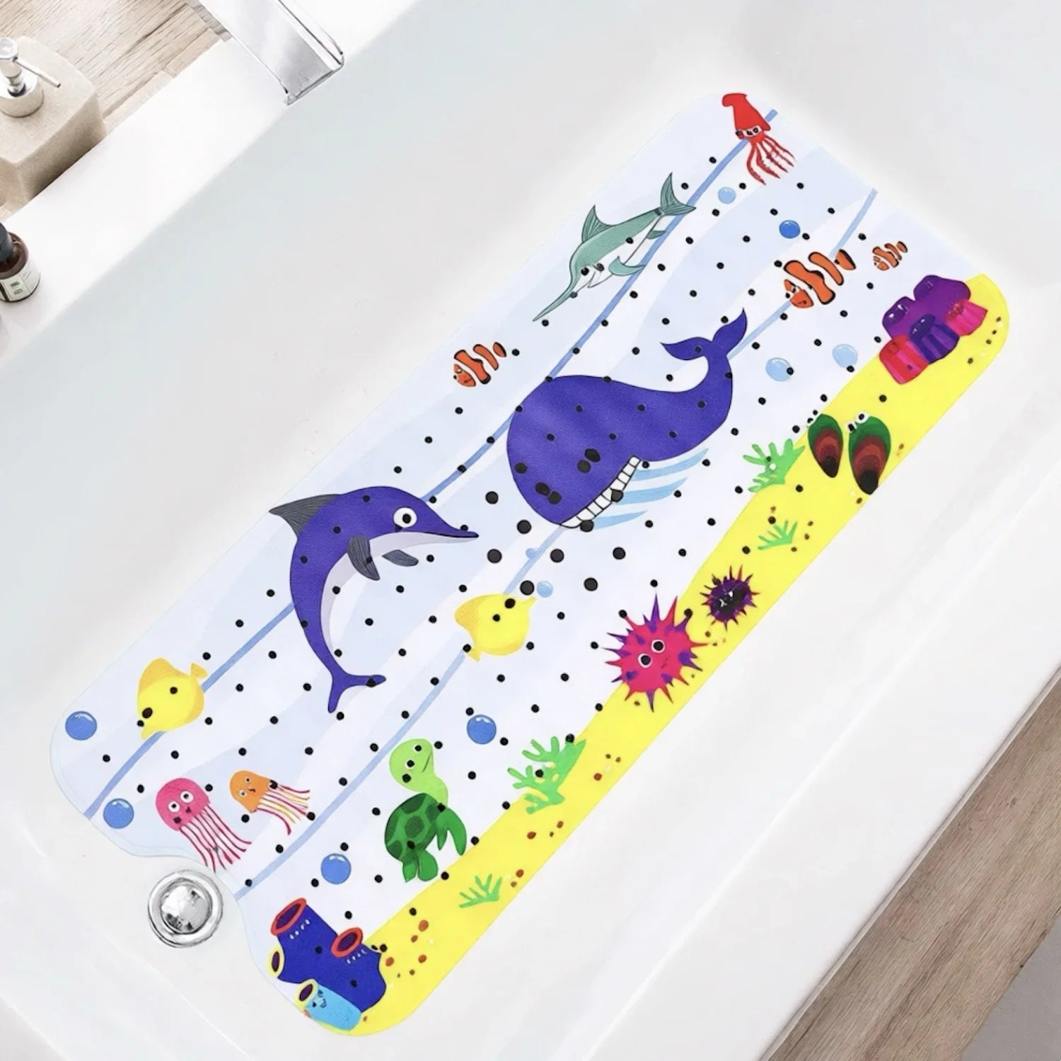 1pc Cartoon Extra Long Bathtub Mat 40x100cm Non Slip Bath Mat for Bathroom Tubs Shower Mats with Suction Cups & Drain Holes