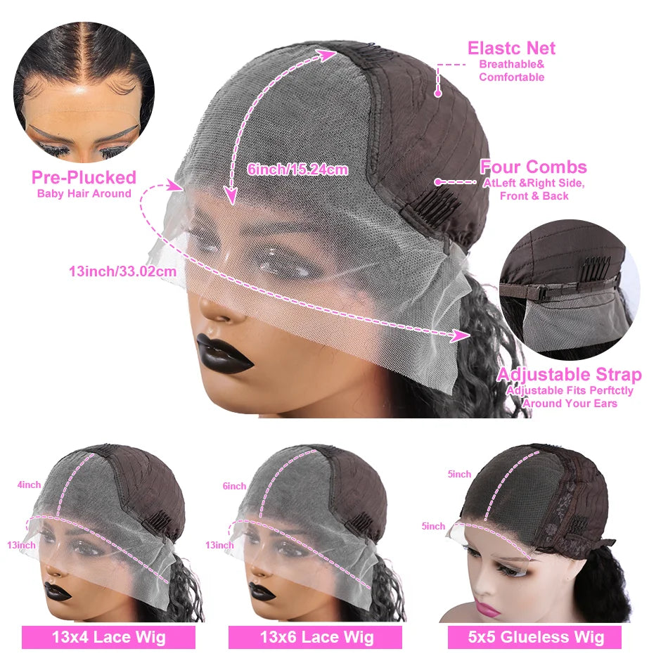 40 Inch 250% Natural Black Deep Wave Remy Human Hair Wigs 13x6 Lace Front Human Hair Wigs Transparent 13x4 HD Lace Frontal Pre Plucked 5x5 Glueless Curly Thick Ends