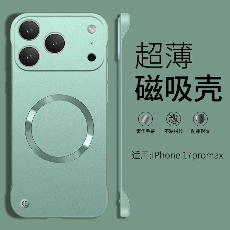 For Iphone 17 Pro Max Metallic Paint Frameless Ultra Thin Hard PC Case for Iphone 17 Air 17Pro Magnetic Magsafe Protect Cover
