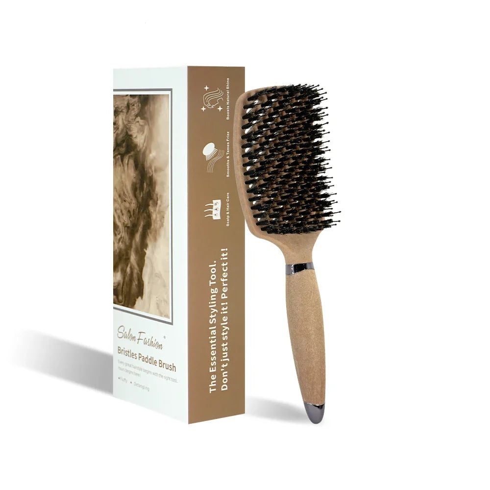 1PC Boar Bristle Detangling Hair Comb Hollow Out Hair Brush Anti-Static Scalp Massage Hairbrush Salon Styling Tools For Gifting
