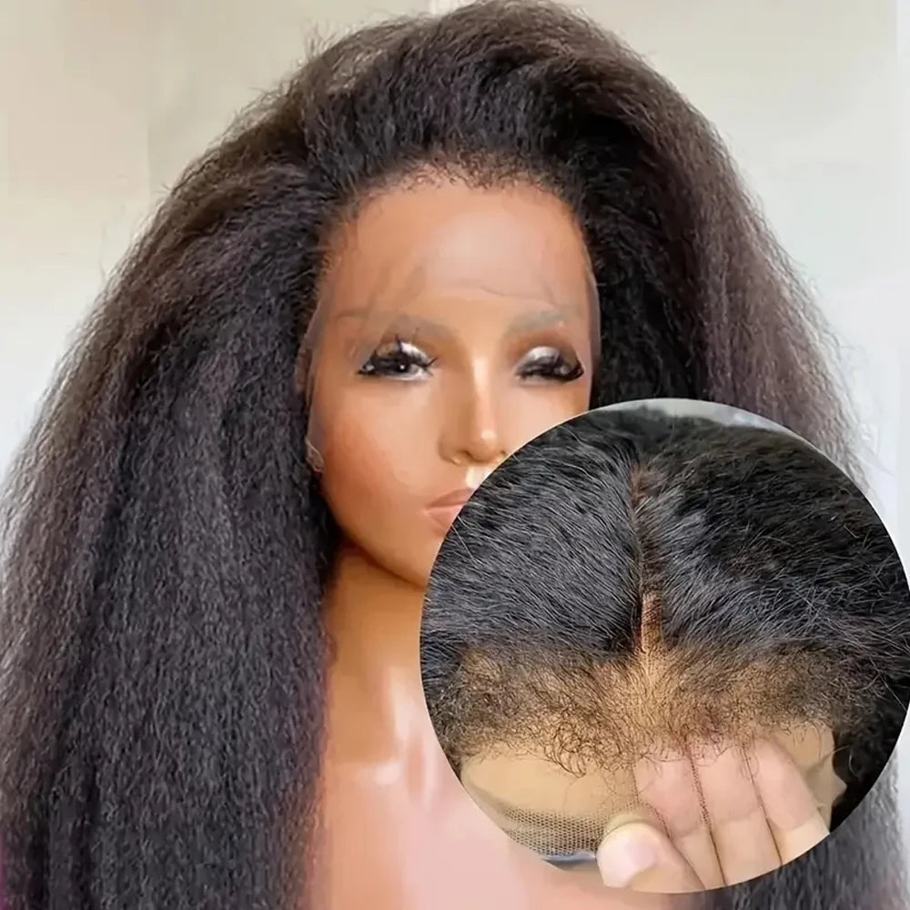 250% Density Kinky Straight Wig Made from Human Hair Featuring a 13X4 HD Lace Front Ideal for Women This Glueless Frontal Wig
