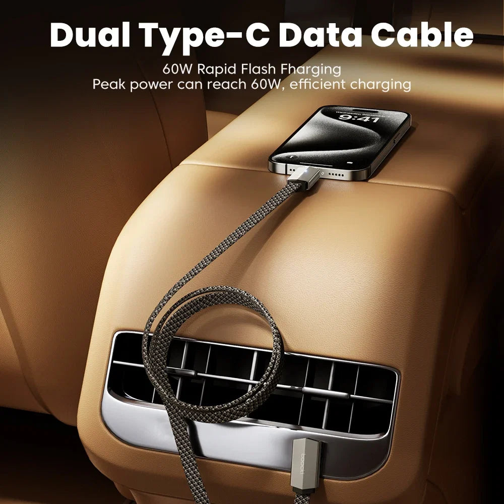 Toocki 90 Degree Elbow Dual Type C to Lighting Data Cable 60W Rapid Flash Charging PD USB C Fast Charge Cord For Iphone POCO
