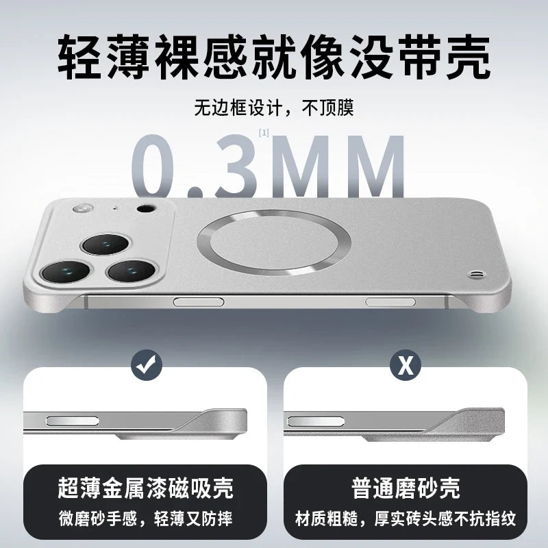 For Iphone 17 Pro Max Metallic Paint Frameless Ultra Thin Hard PC Case for Iphone 17 Air 17Pro Magnetic Magsafe Protect Cover