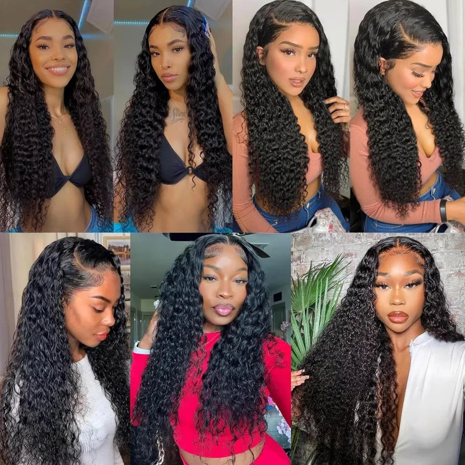 40 Inch 250% Natural Black Deep Wave Remy Human Hair Wigs 13x6 Lace Front Human Hair Wigs Transparent 13x4 HD Lace Frontal Pre Plucked 5x5 Glueless Curly Thick Ends