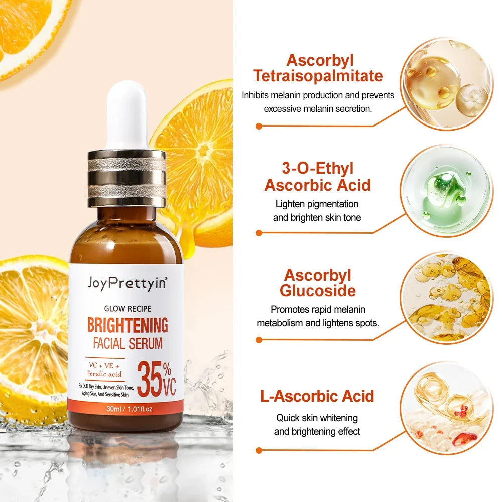 Vitamin C Whitening Facial Serum Fade Dark Spots Hyaluronic Acid Moisturizing Repair Dull Face Essence Skin Care Products