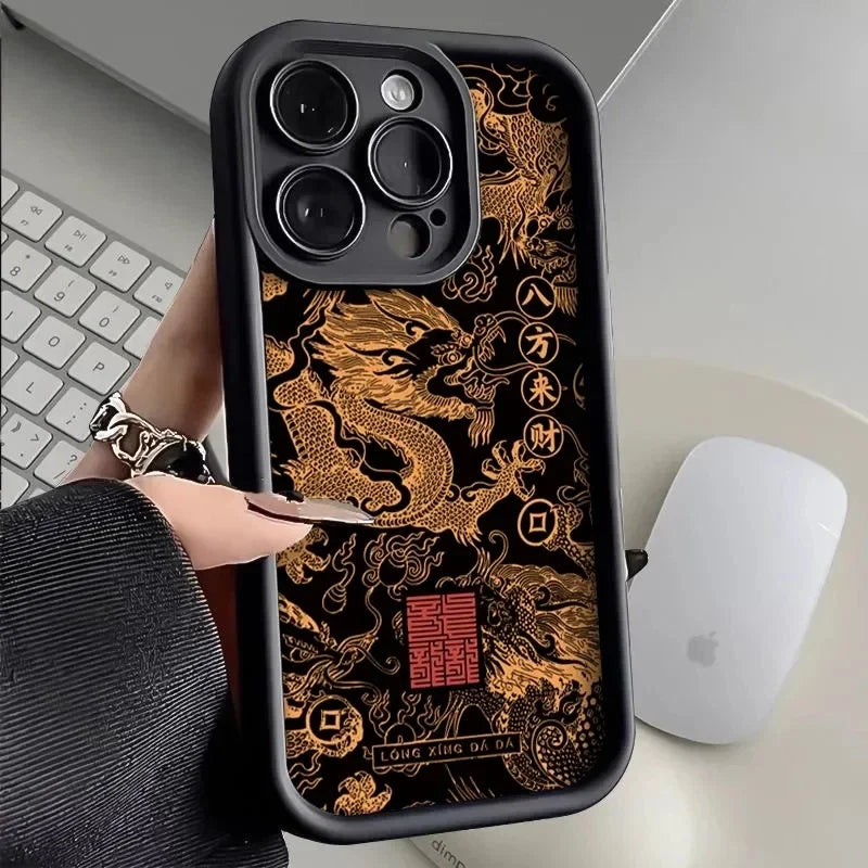 Luxury Fashion East Dragon Soft Phone Case for Samsung Galaxy S24 Ultra S23FE S22 S21 Plus A54 A55 A53 A15 A35 A14 A34 A32 Cover