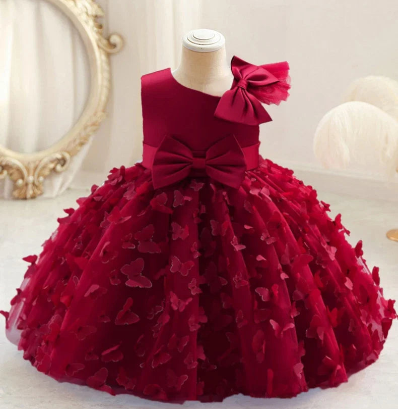 Butterfly Baby Girls White Baptism Party Dress Infant Bow Dresses