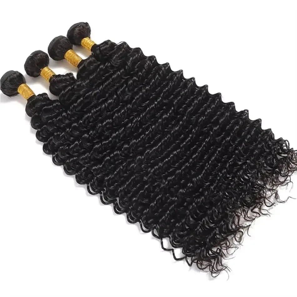 Deep Wave Raw Bundles Human Hair Brazilian Virgin Hair Weave Bundles 3/4Pcs Double Weft Natural Black 14-32 Inch Bundles Human Hair Extensions