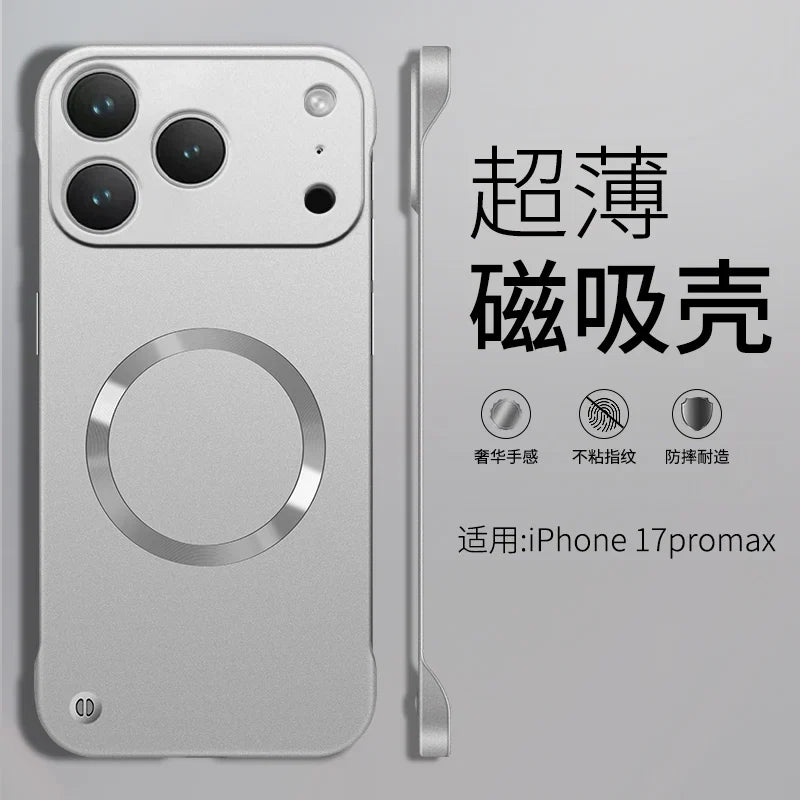 For Iphone 17 Pro Max Metallic Paint Frameless Ultra Thin Hard PC Case for Iphone 17 Air 17Pro Magnetic Magsafe Protect Cover