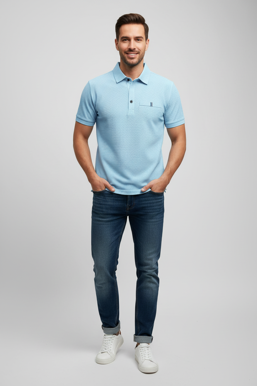 Cool Breeze Men’s Summer Ice Silk Lapel Pocket Polo Shirt