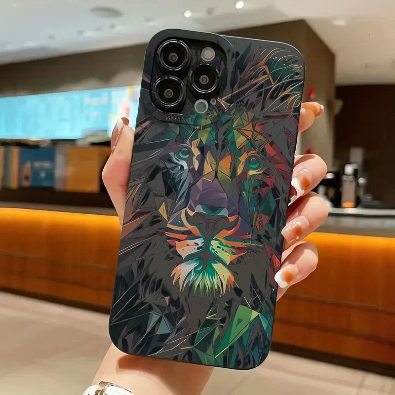 Colorful Lion Pattern Phone Case For iPhone 16 15 Cases iPhone 14 13 12 11 Pro Max XS X XR 7 8 14 Plus Shockproof Silicone Cover