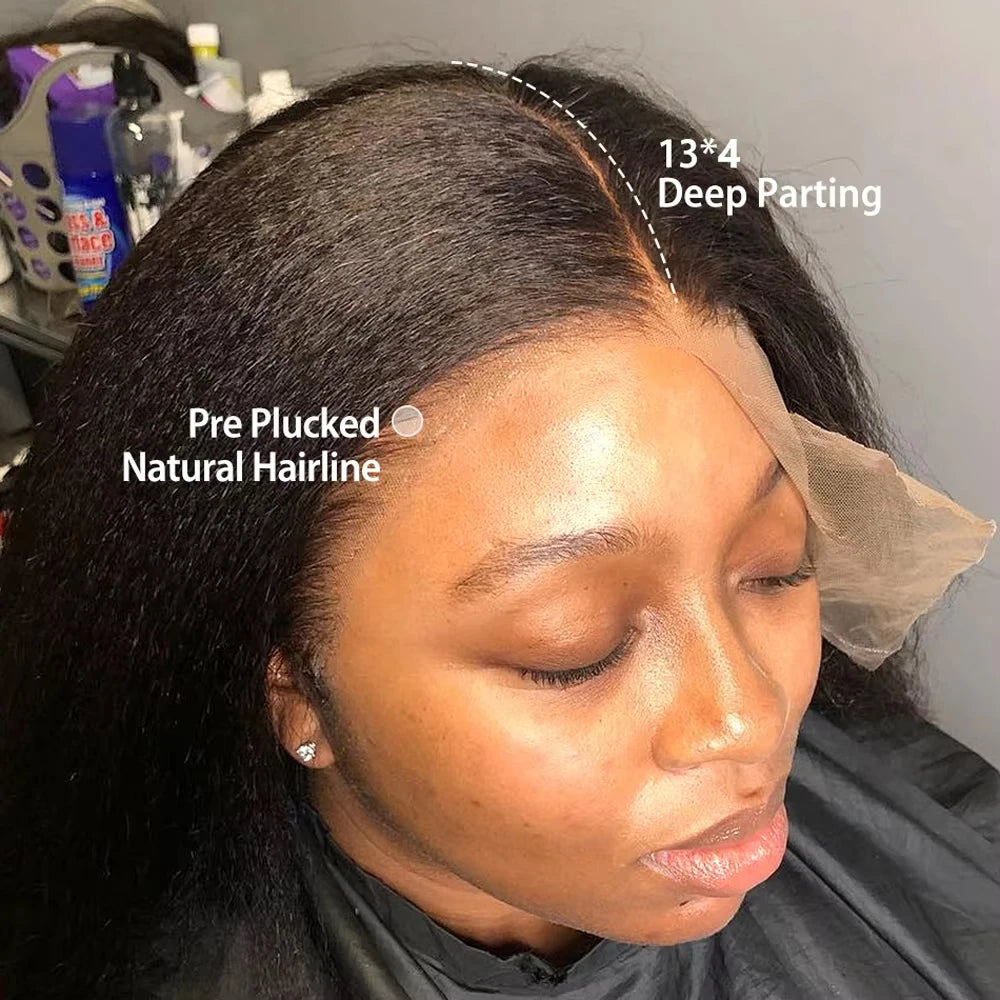 250% Density Kinky Straight Wig Made from Human Hair Featuring a 13X4 HD Lace Front Ideal for Women This Glueless Frontal Wig