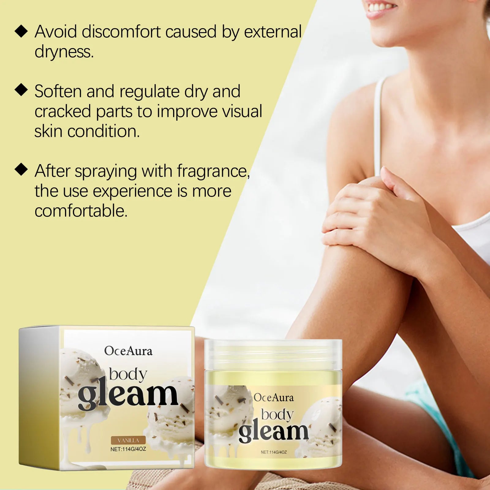 Vanilla Body Butter Moisturizer Smooth Skin Elasticity Increased Improve Dryness Non-Greasy Vanilla Body Cream Nourish Skin Care