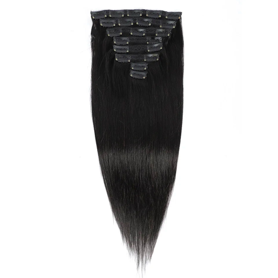 Clip in Hair Extensions Straight Real Human Hair Brazilian Virgin Remy Human Hair Extensions 8pcs with 20 Clips Double Weft for Women Invisible Straight Seamless Clip Ins Hair Extensions Jet Black Natural Soft Silk Straight H