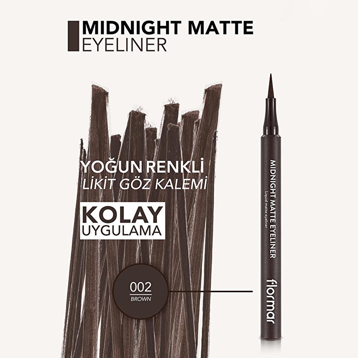 Flormar Midnight Matte Eyeliner - Long-Lasting Liquid Eyeliner for Intense Color