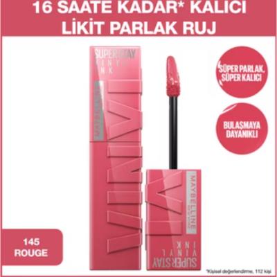 Maybelline Super Stay Vinyl Ink Liquid Lipstick - Long Lasting Lip Color with Vinyl Ink Finish, Rouge Shade 145 Rogue