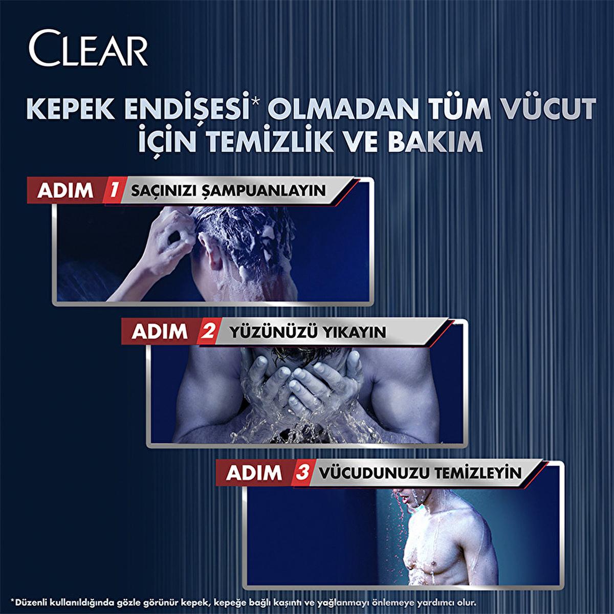 Clear Men 3-in-1 Menthol Refreshing Shampoo, Shower & Face Wash: Combat Dandruff, Cleanse & Invigorate - All In One.