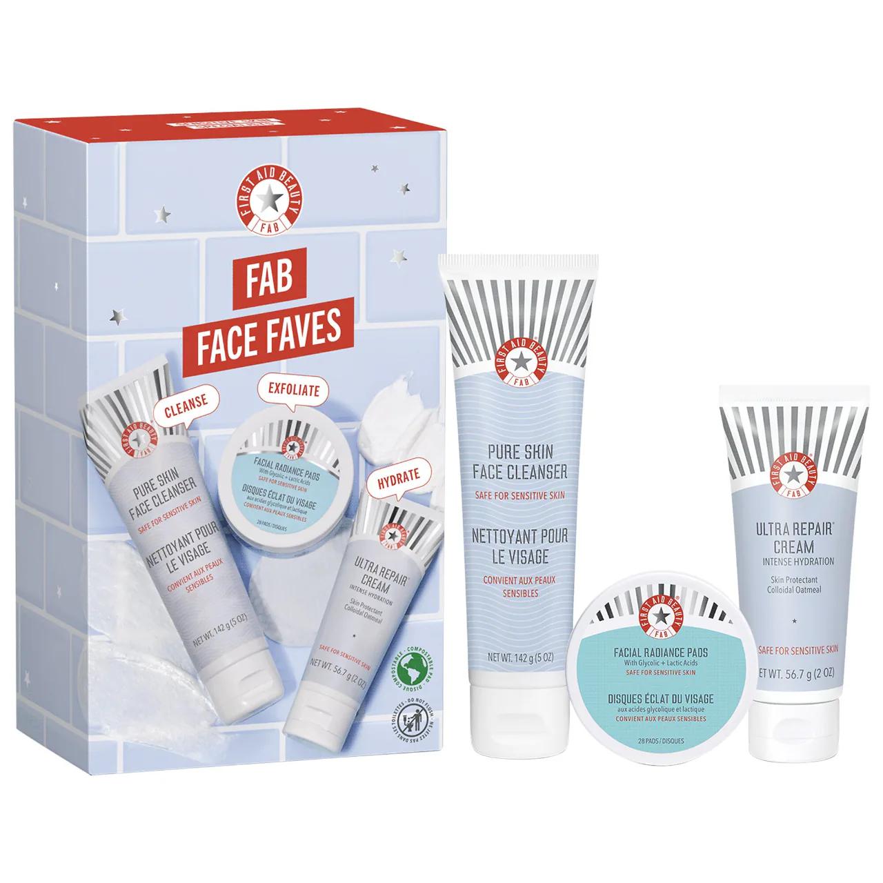 FAB Face Faves Skincare Gift Set for Sensitive Skin - Vegan, Gluten-Free, Cruelty-Free Skincare Routine