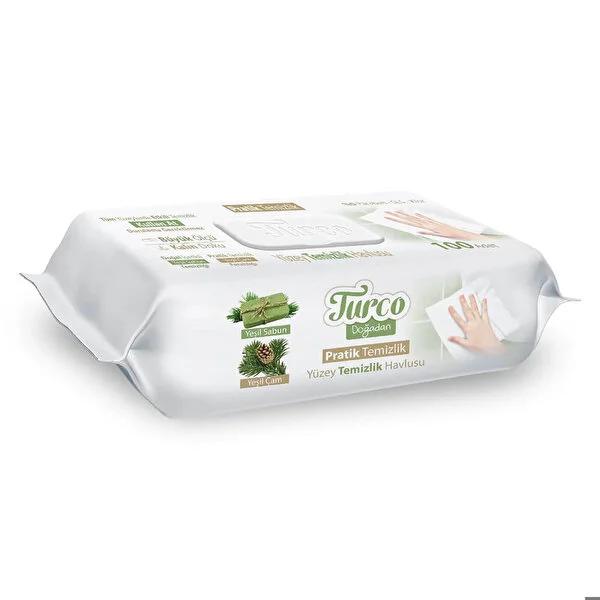 Turco Do_adan Surface Cleaning Wipes 100-Count: Paraben, SLS & Chlorine-Free Disposable Disinfecting Cloths for Baby & Kitchen - Green Soap & Pine Scented