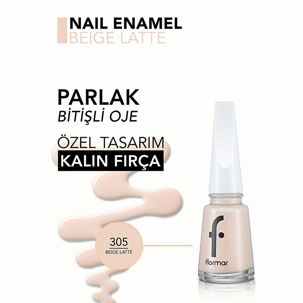 Flormar Nail Enamel - Beige Latte 305 | High Pigment, Long-Lasting