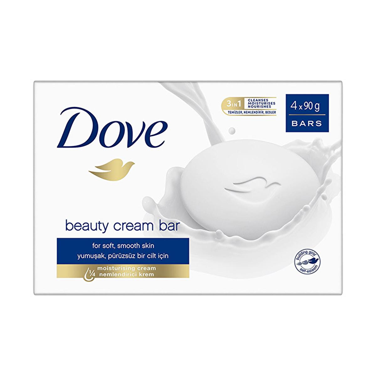 Dove Moisturizing Beauty Cream Bar Soap - Sulfate-Free, Gentle Cleanser for Sensitive Skin, 4 x 90g