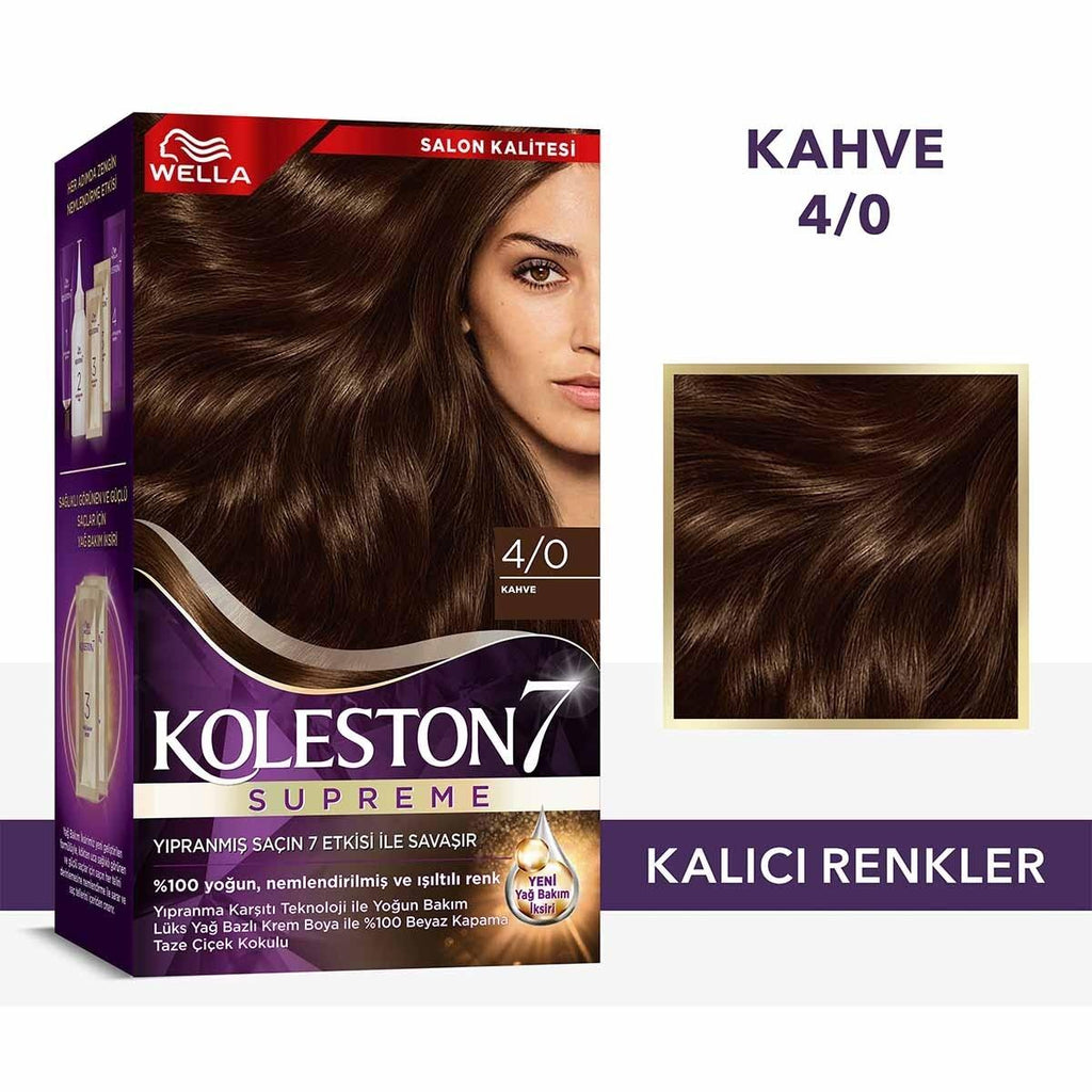 Wella Koleston Supreme 4/0 Kahve Hair Dye: Long Lasting, Intense Color & Gray Hair Coverage with Damage Repair - At Home Hair Color Kit