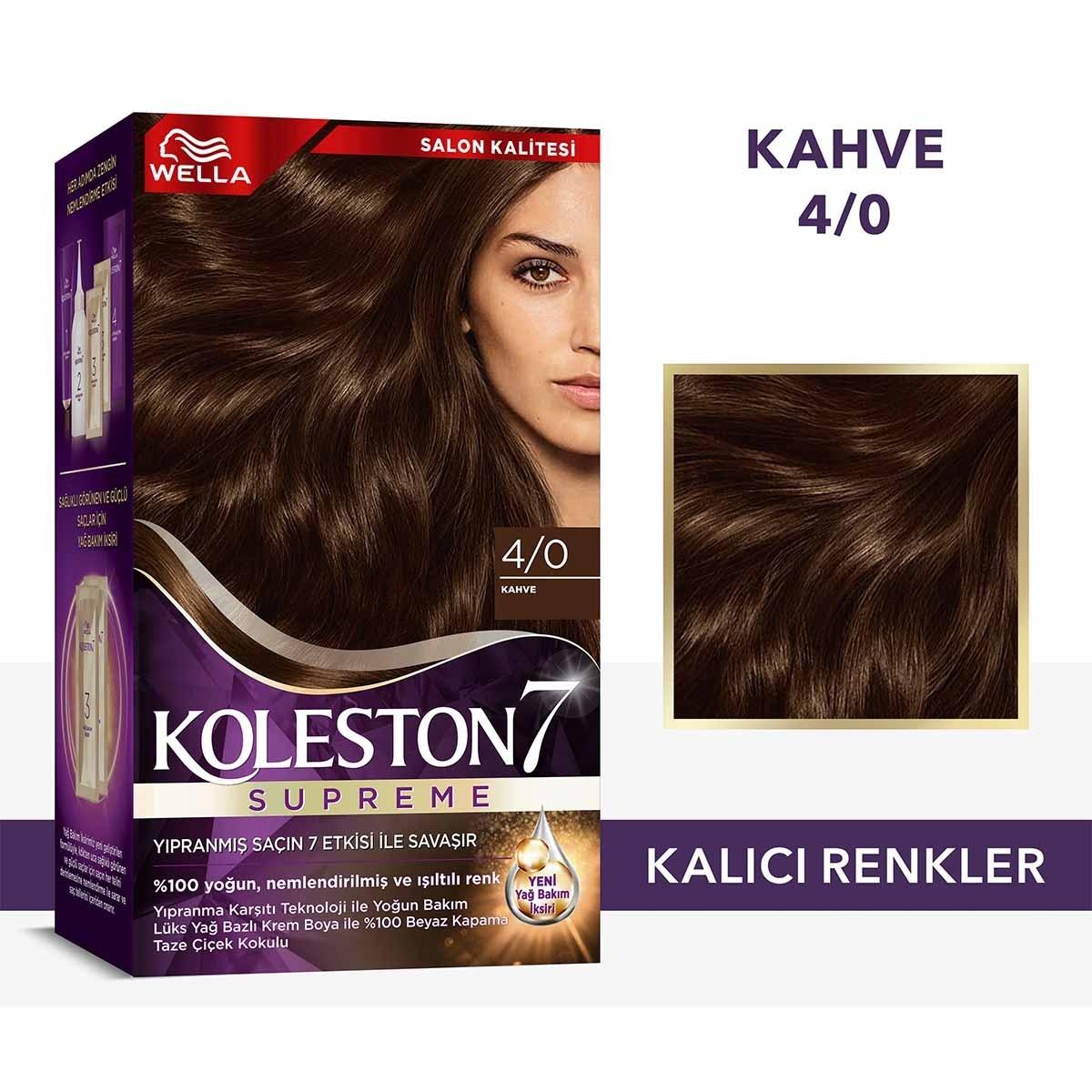 Wella Koleston Supreme 4/0 Kahve Hair Dye: Long Lasting, Intense Color & Gray Hair Coverage with Damage Repair - At Home Hair Color Kit