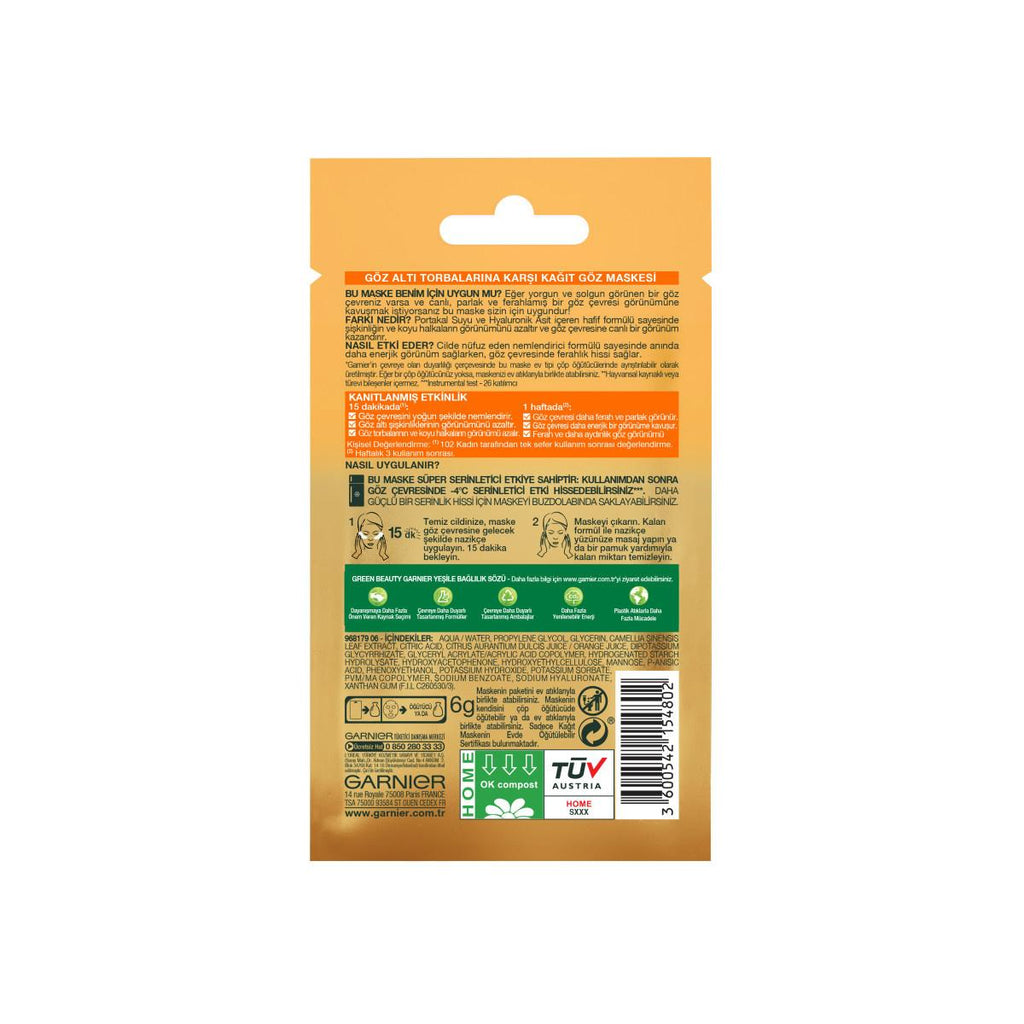 Garnier SkinActive Eye Mask: Reduce Under Eye Bags & Dark Circles with Hydrating Hyaluronic Acid & Brightening Orange Juice - Refresh & Revitalize