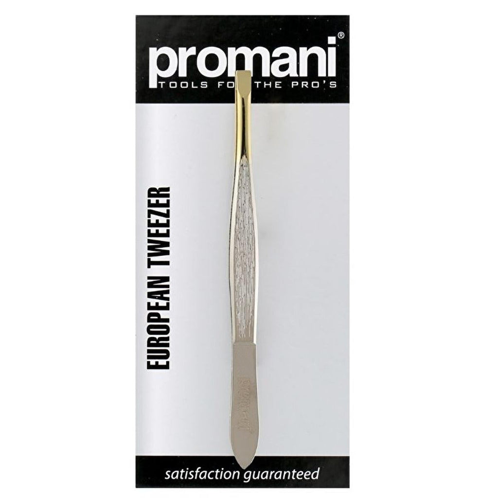 Promani Flat-Tip European Tweezers for Precision Hair Removal - Manual, Precise, Effective