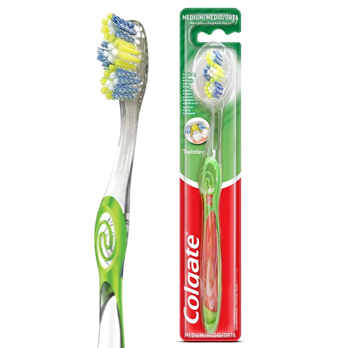 Colgate Twister Manual Toothbrush - Medium Bristles, Deep Cleaning & Tongue Scraper for Superior Oral Hygiene