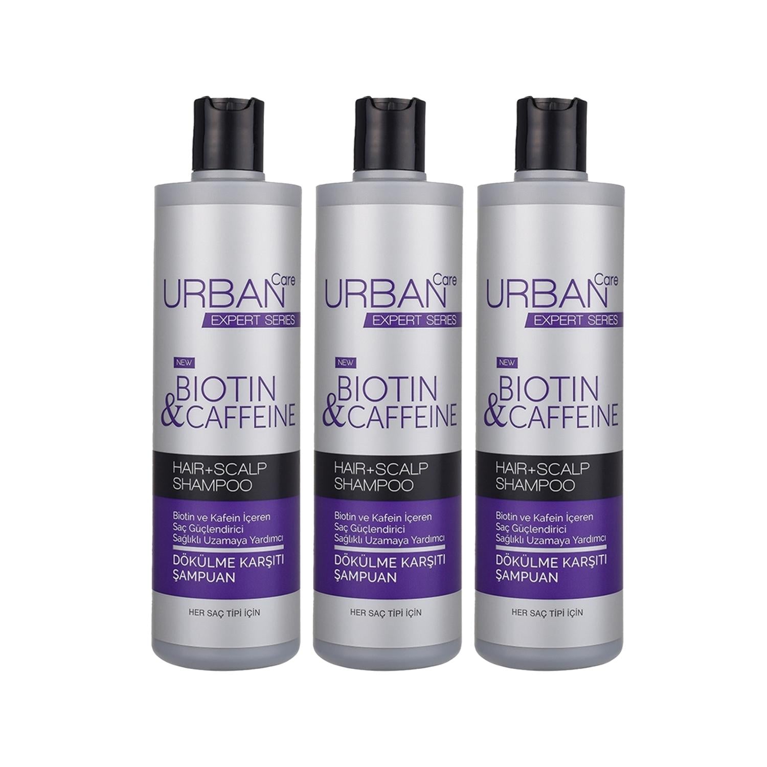 URBAN Care Expert Biotin & Caffeine Anti-Hair Loss Shampoo - 3 Pack of 350ml - Strengthens Hair Follicles & Reduces Shedding