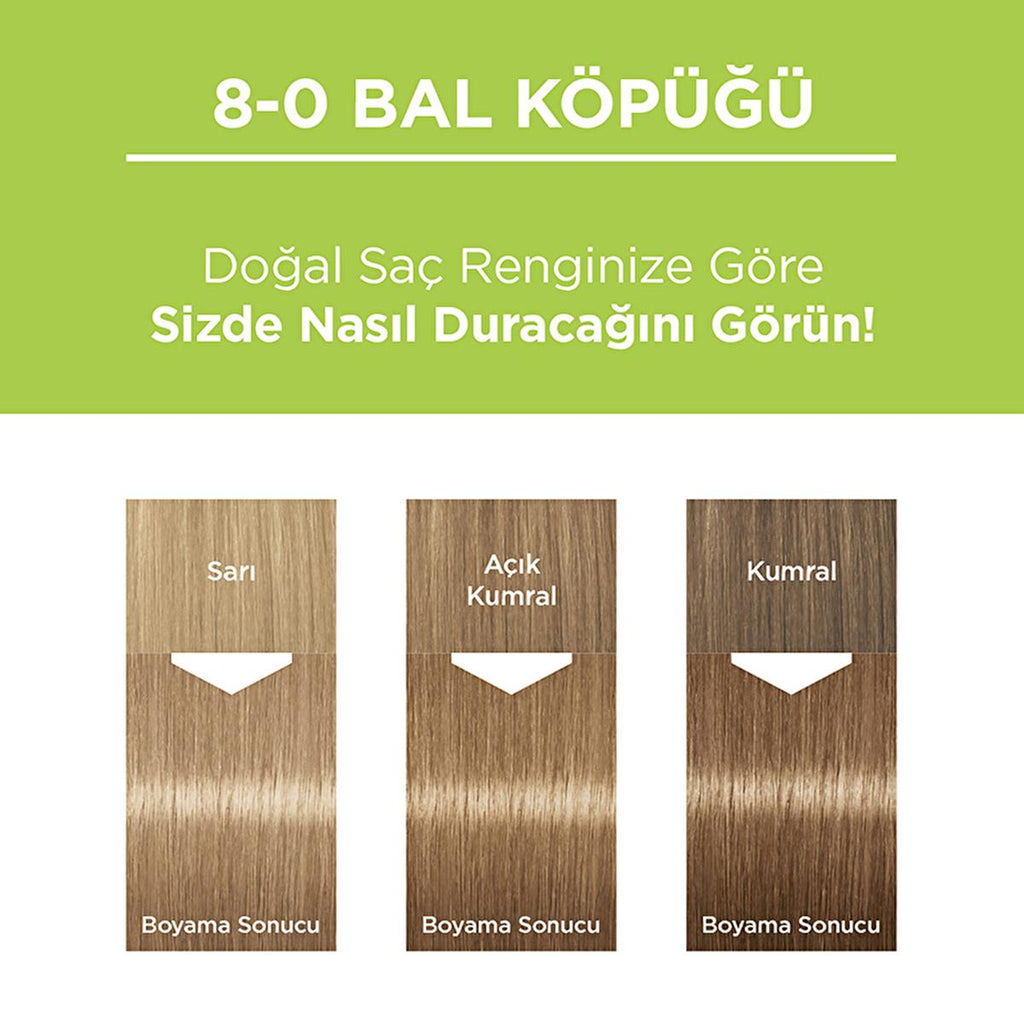 Palette Natural Hair Dye, 8-0 Bal Köpüğü - Long-Lasting, Natural Ingredients for Vibrant Color