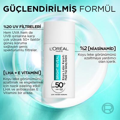L'Oreal Paris Bright Reveal SPF 50+ Facial Sunscreen: Dark Spot Corrector, Lightweight, Non-Greasy - Ultimate Sun Protection & Even Skin Tone