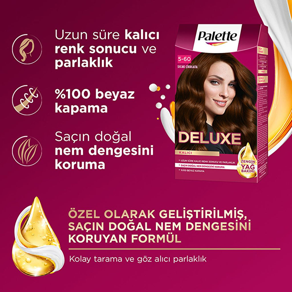 Palette Deluxe Warm Chocolate Hair Dye 5-60 - Long-Lasting, Nourishing Hair Color