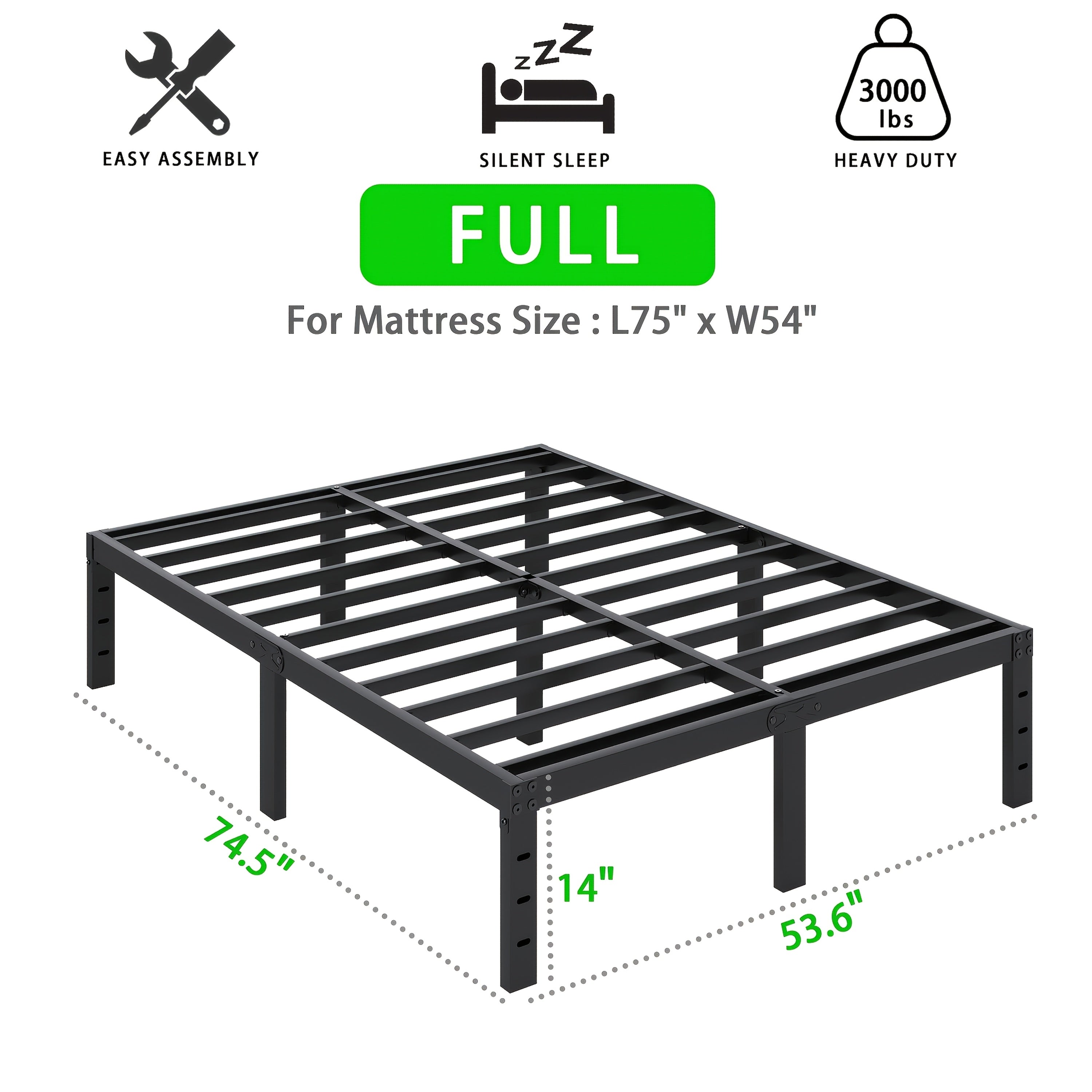 Heavy Duty Metal Bed Frame Platform Mattress Foundation No Box Spring Black
