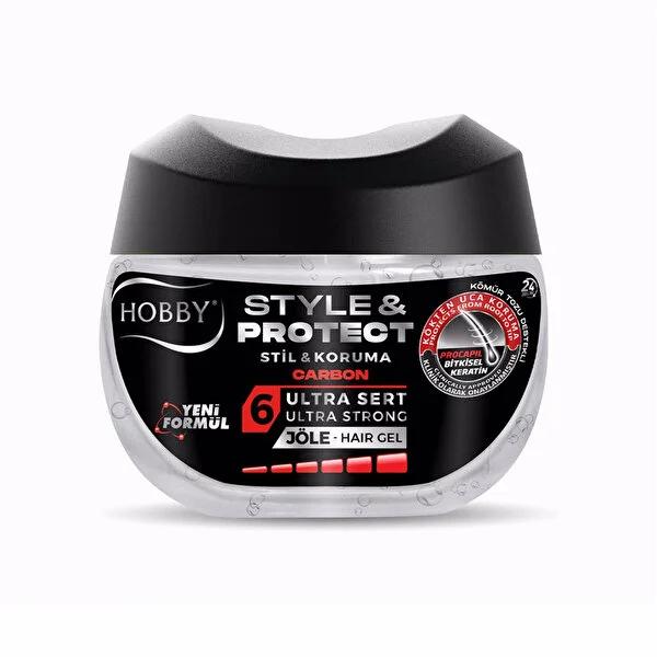Hobby Style & Protect Carbon Hair Styling Gel: Ultra Strong 24H Hold, Anti-Hair Loss, Detoxifying, Keratin - 400 gr