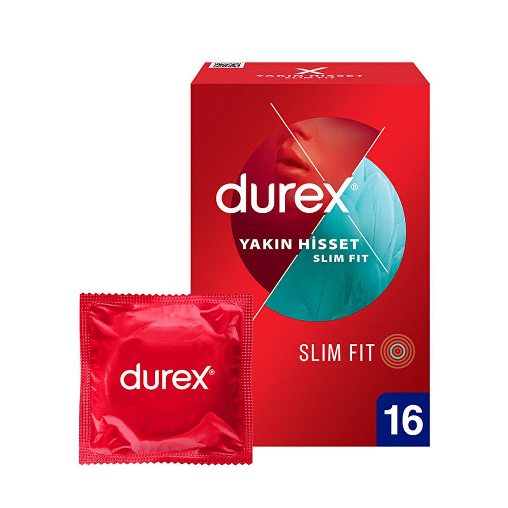 Durex Slim Fit Condoms - Lubricated, Safe Sex Products for Enhanced Sensitivity - 16 Count