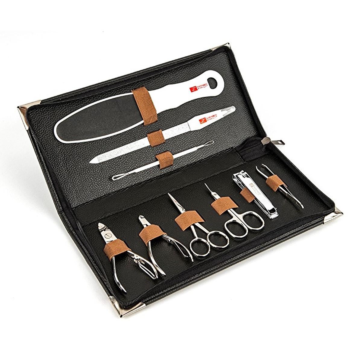 Solingen Professional Manicure Set - Complete Nail Grooming Kit with Leather Case, Cuticle & Nail Scissors - For Home Pedicure & Personal Care