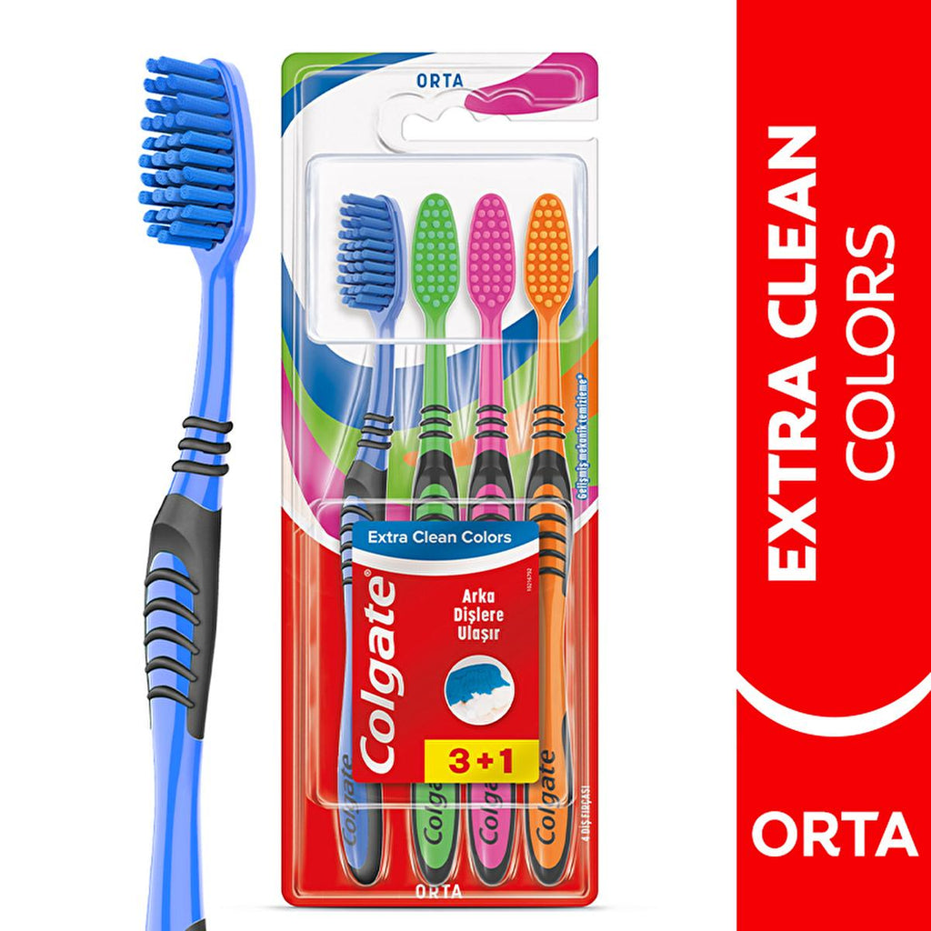 Colgate Manual Toothbrush with Tongue Cleaner - Extra Clean Colors for Effective Oral Hygiene