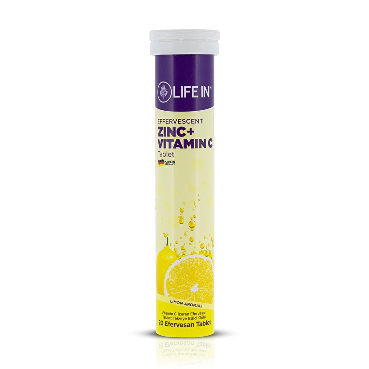 Life In Zinc+ Vitamin C Effervescent Tablets - Boosts Immune System, 20 Count