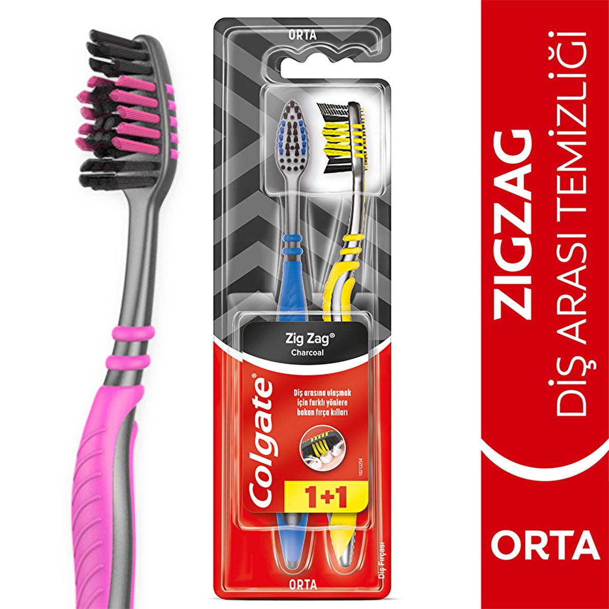 Colgate Zigzag Charcoal Toothbrush 2-Pack: Deep Interdental Cleaning, Black Bristles, Tongue Cleaner for Fresh Breath