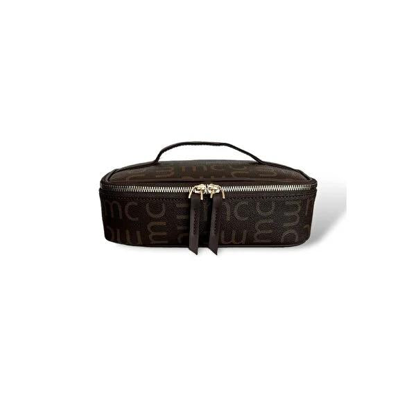 Marie Claire Regina Brown Makeup Bag - Stylish Cosmetic Organizer for Women, Travel-Friendly, Faux Leather, Compartmentalized Design - 9.84" x 3.54" x 5.91"