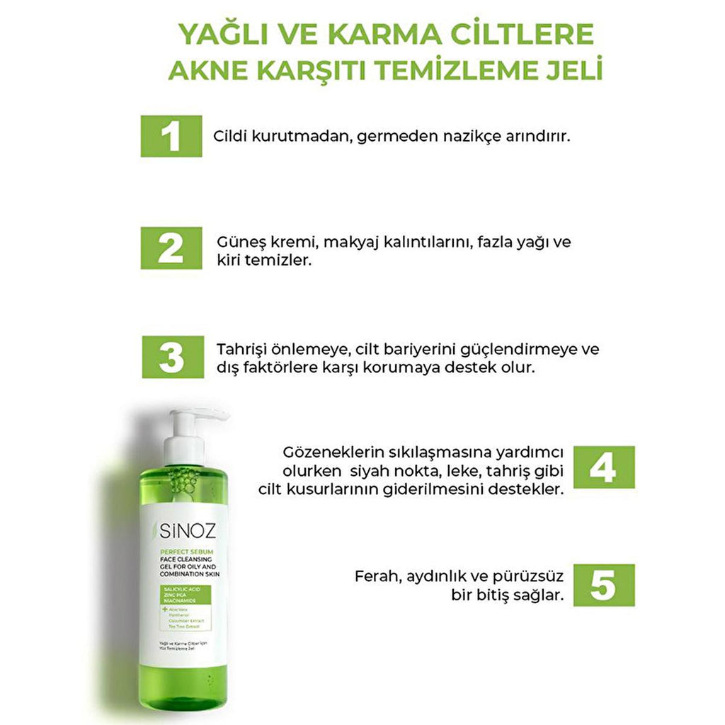 Sinoz Oily & Combination Skin Face Wash: Salicylic Acid Cleanser for Acne & Pore Cleansing - Oil & Sebum Control, Gentle & Hydrating (13.53 fl oz)