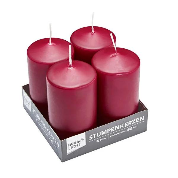 Rubin Licht Burgundy Candle Set - 4 Pieces, Long-Lasting Ambient Lighting, Home Decor