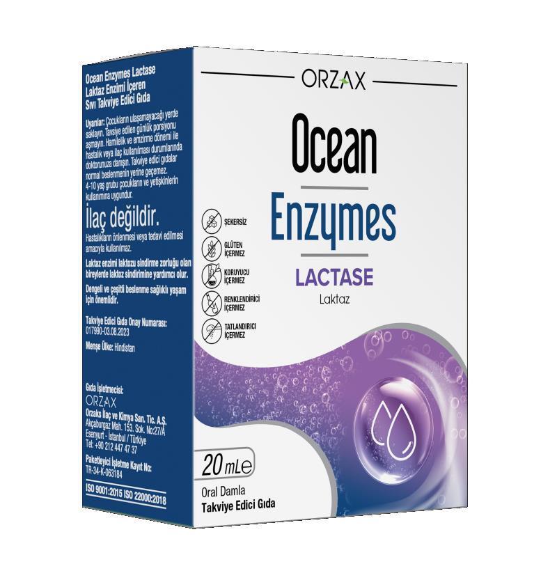 Ocean Enzymes Lactase Damla 20 Ml - Lactase Enzyme Supplement Drops for Lactose Intolerance Relief
