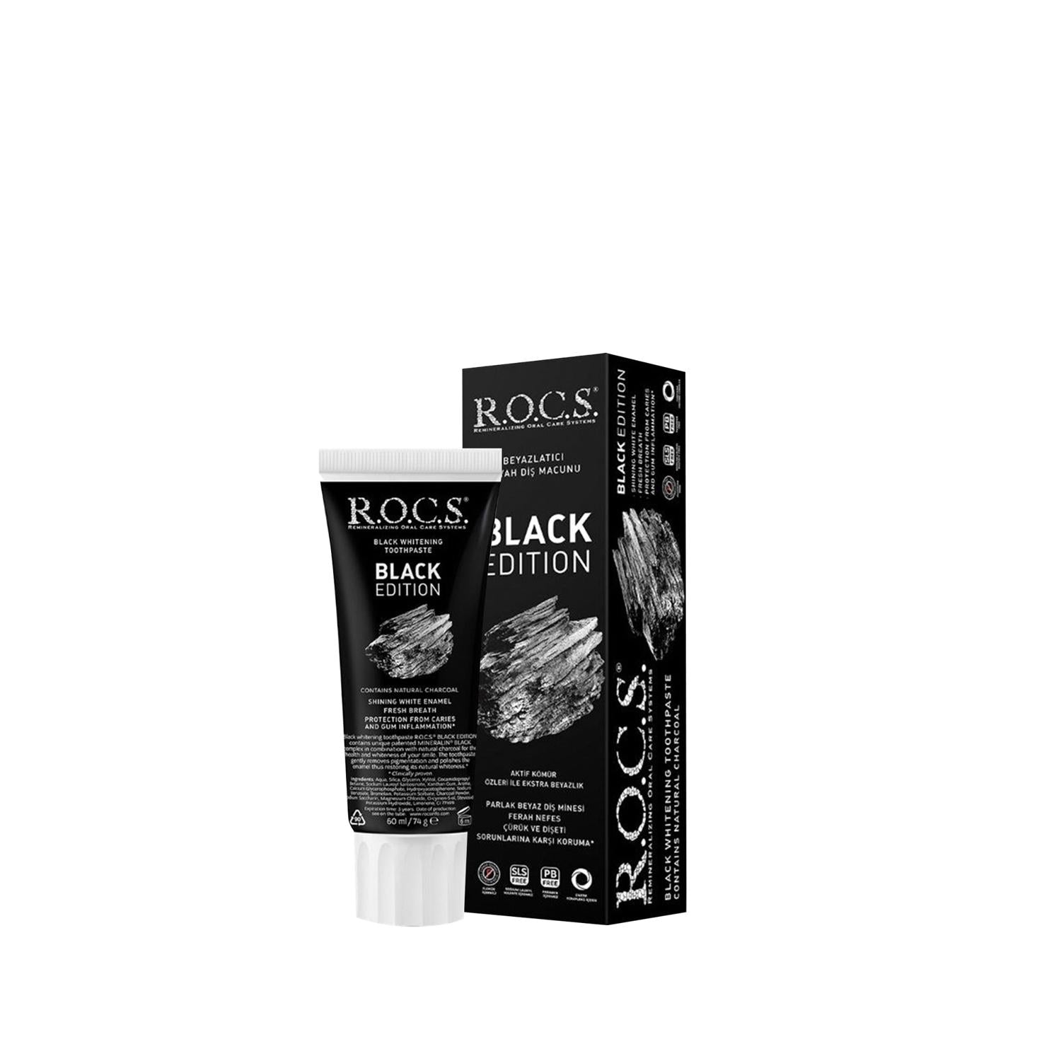 Rocs Whitening Toothpaste - Black Edition for Brighter Smile, Oral Hygiene & Teeth Whitening