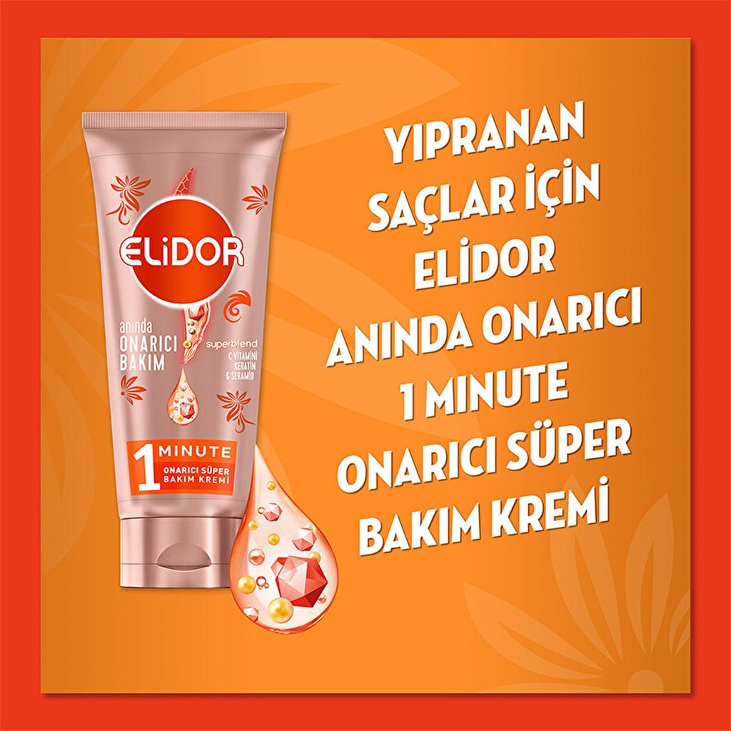 Elidor Instant Repair Hair Care Cream - 1 Minute Repair, Enriched with C Vitamin, Keratin, and Ceramide - Anti-Frizz Hair Cream for Damaged Hair