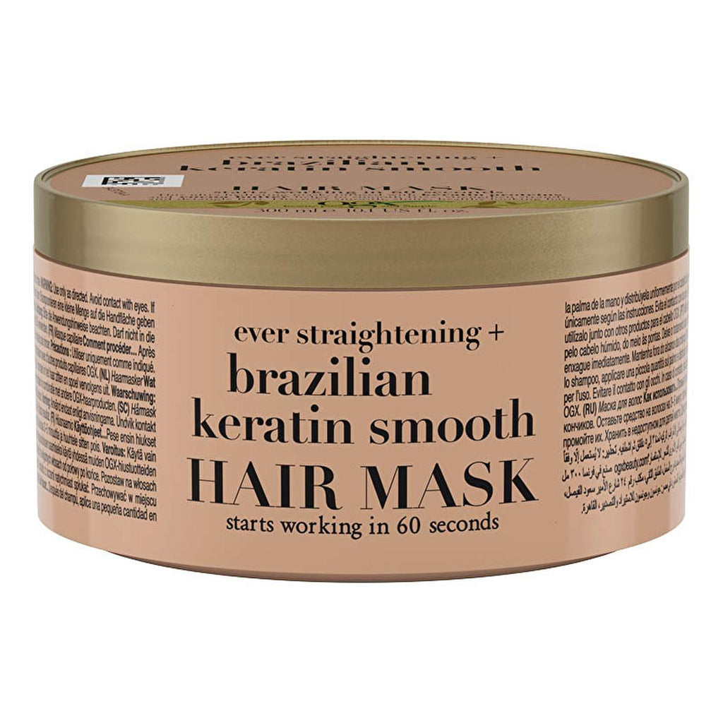 OGX Brazilian Keratin Smooth Hair Mask: Sulfate-Free, Frizz Control & Smoothing Treatment for Curly & Wavy Hair - 10.14 fl oz