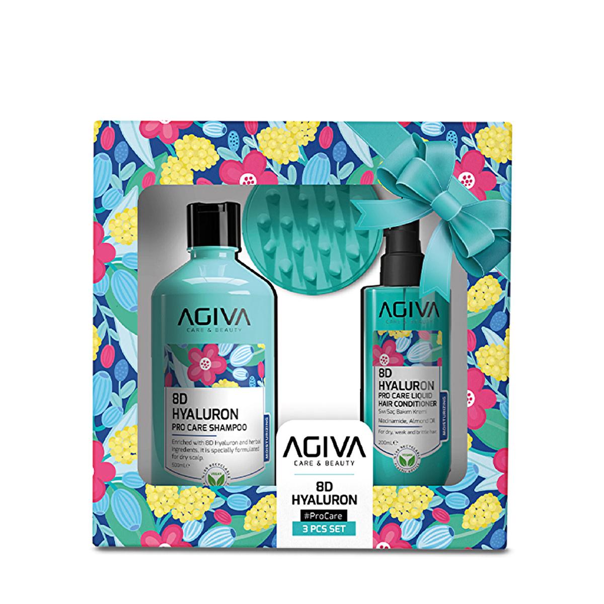 Agiva 8D Hyaluron Hair Care Set: Intense Hydration, Detangling Leave-In Conditioner - Dry & Damaged Hair Repair
